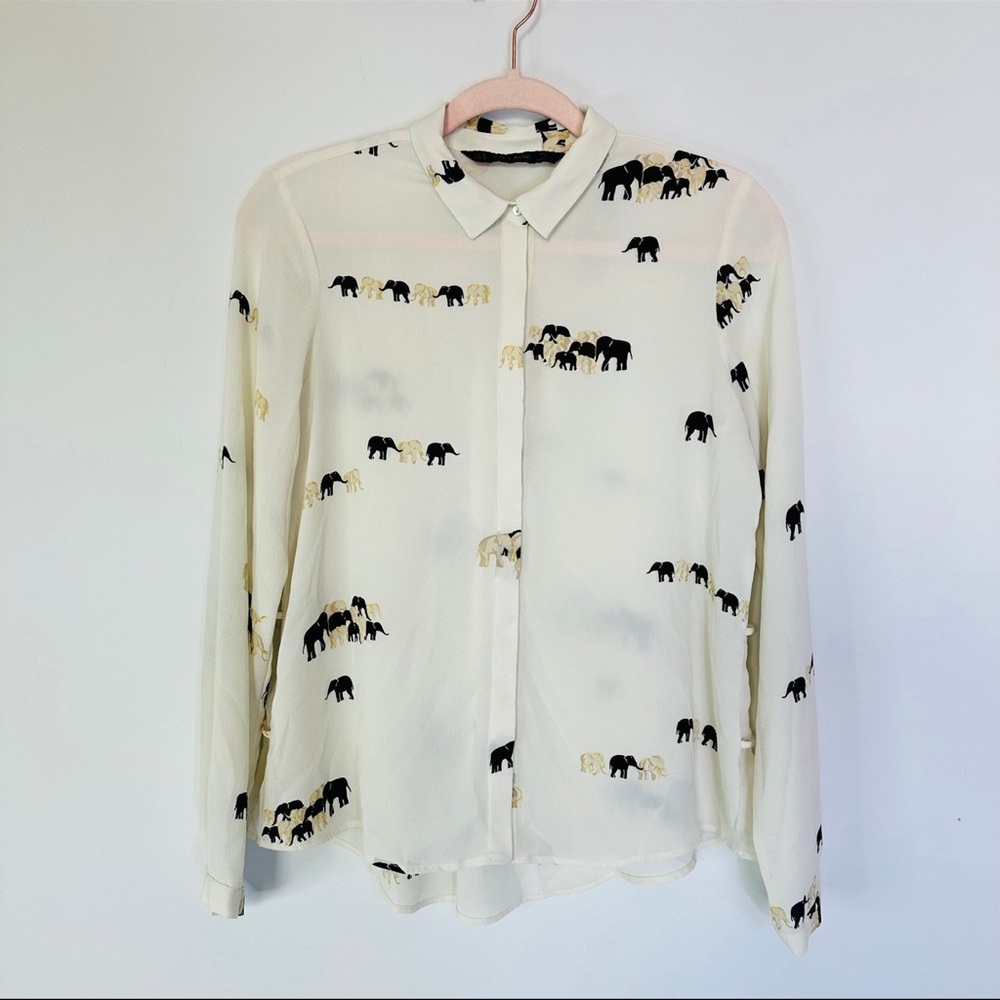 Elephant Print Women's Blouse - Cream and Black